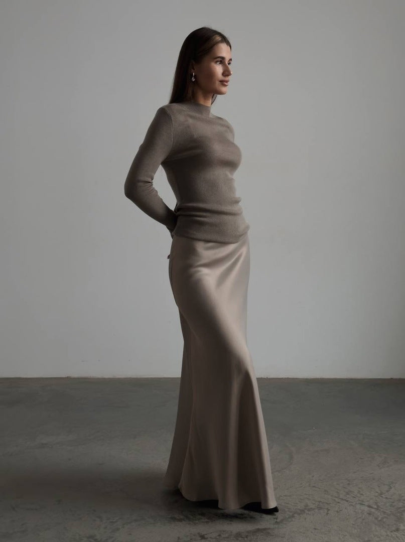 Long Satin Fishtail Skirt