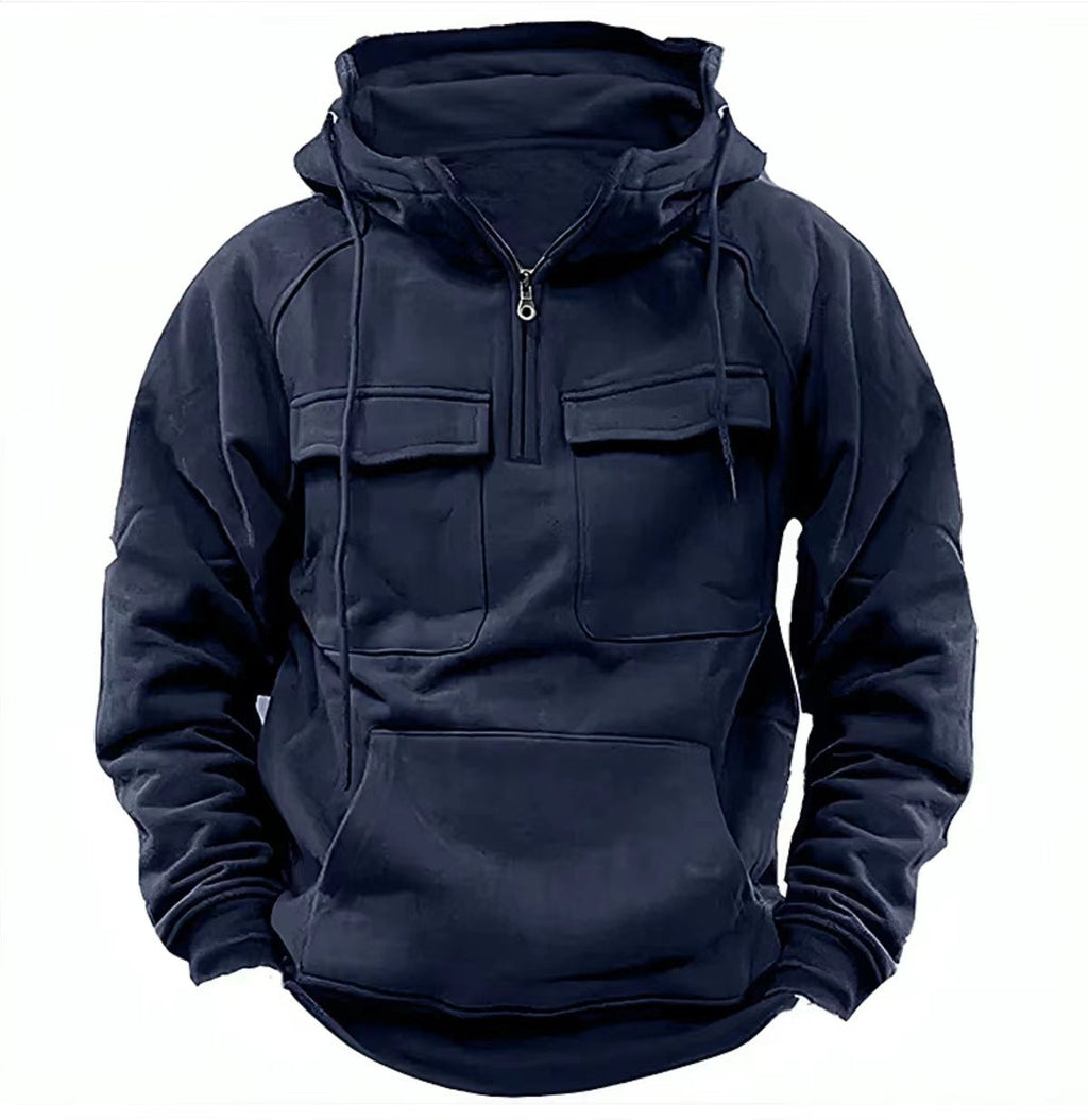 Men's Zip-Up Hoodie | Drawstring Pocket Sports Sweatshirt