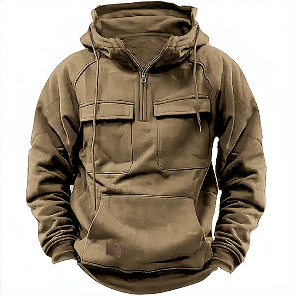 Men's Zip-Up Hoodie | Drawstring Pocket Sports Sweatshirt