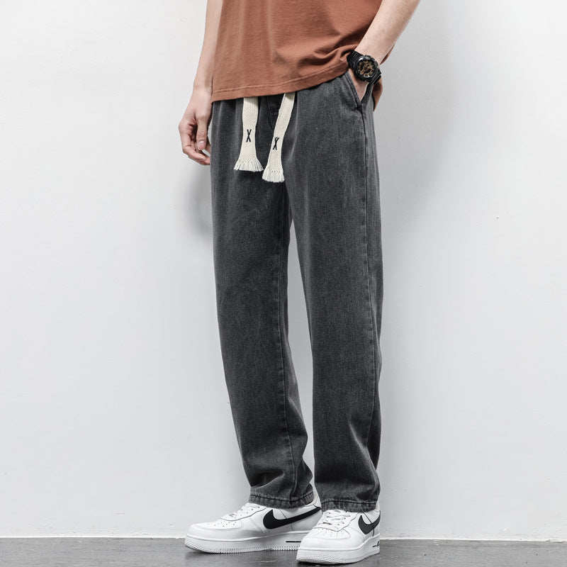 Men's Wide-Leg Jeans | Drawstring Elastic Waist Trousers