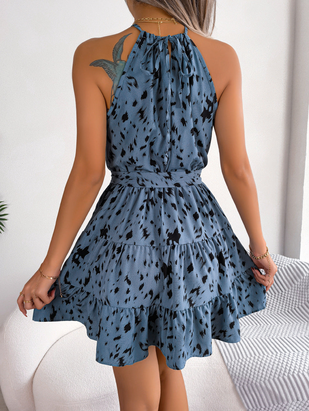 Women's Leopard Print Swing Dress | Ruffled Summer Beach Dress