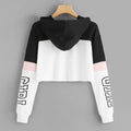 Women's Patchwork Cropped Hoodie | Letter Print Sweatshirt