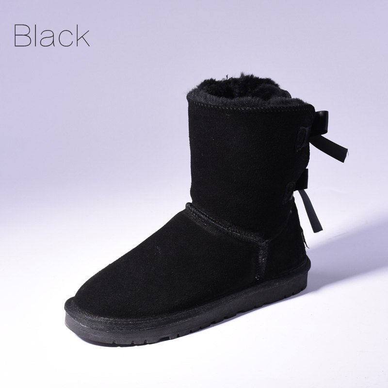 Women's Faux Fur Snow Boots | Warm Bow-Trim Ankle Boots