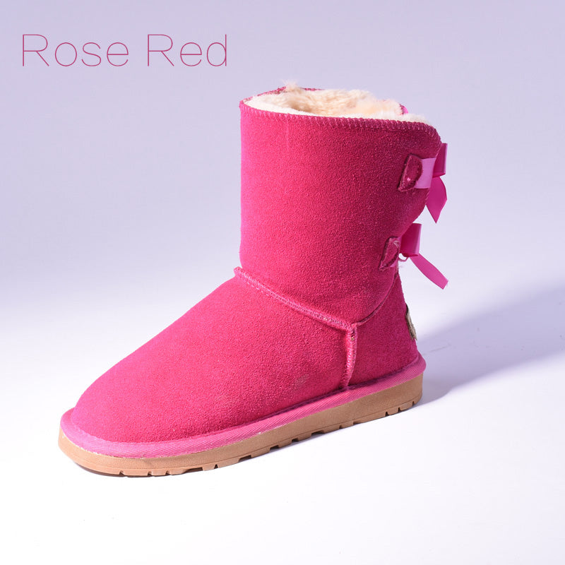 Women's Faux Fur Snow Boots | Warm Bow-Trim Ankle Boots