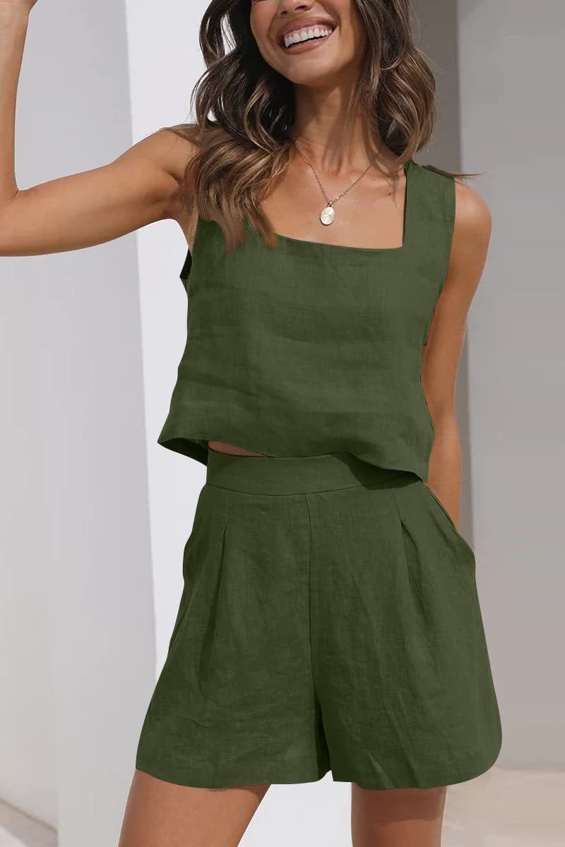 Women's 2-Piece Beach Outfit | Square Neck Top & Shorts Set