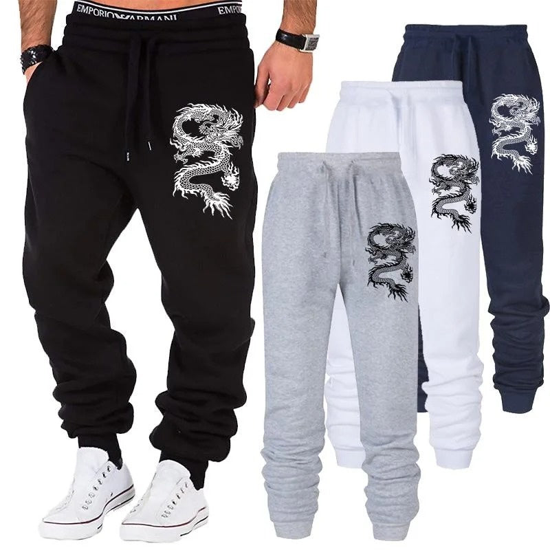 Men's Dragon Print Joggers | Streetwear Trousers