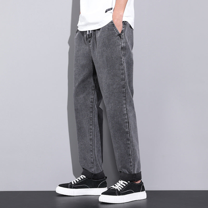 Men's Wide-Leg Jeans | Drawstring Elastic Waist Trousers