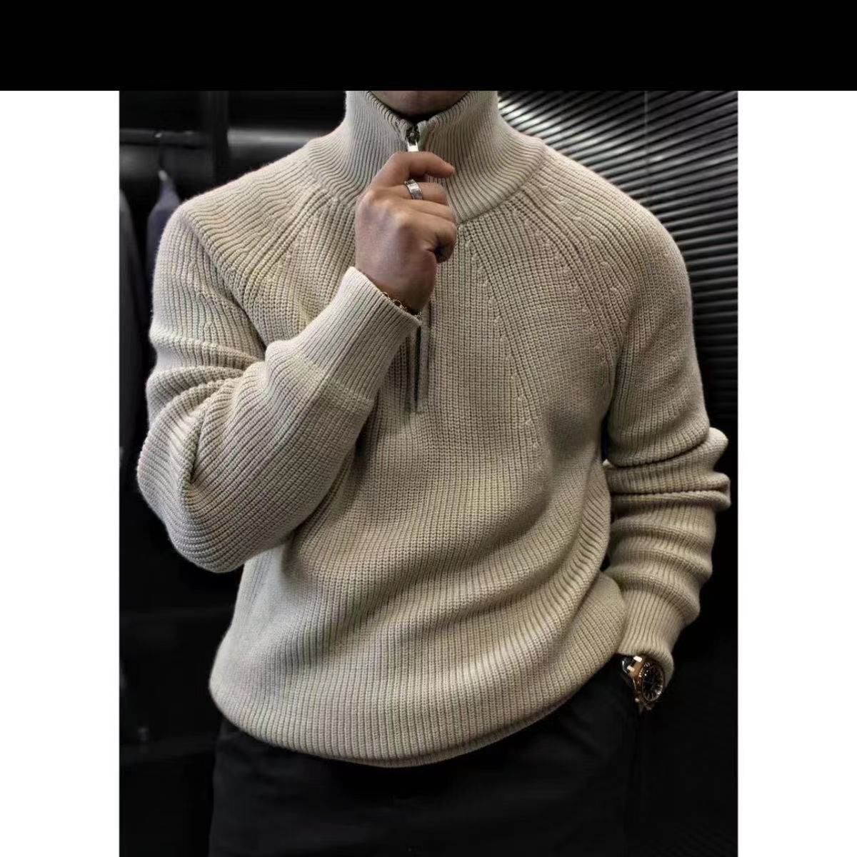 Men's Half-Zip Stand Collar Sweater | Thick Knit Pullover