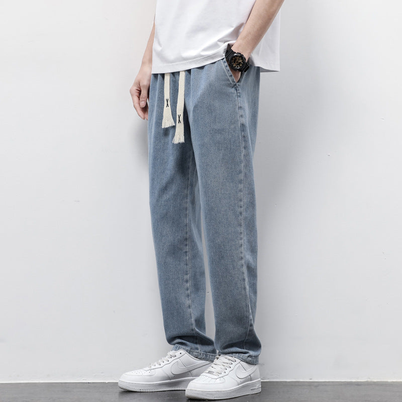 Men's Wide-Leg Jeans | Drawstring Elastic Waist Trousers