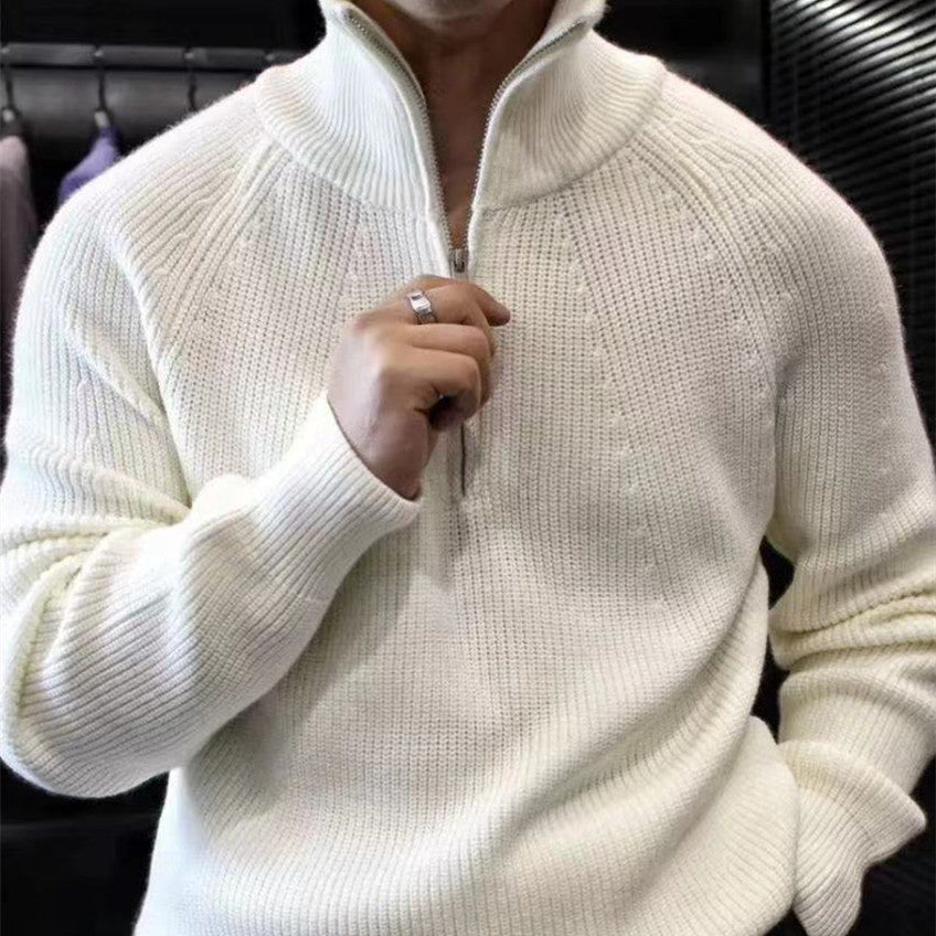 Men's Half-Zip Stand Collar Sweater | Thick Knit Pullover