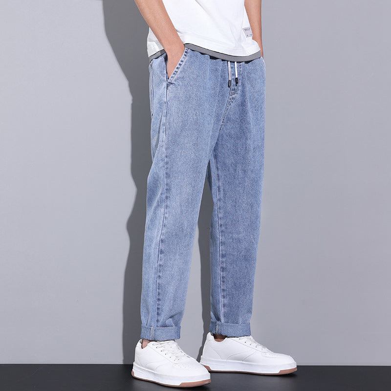 Men's Wide-Leg Jeans | Drawstring Elastic Waist Trousers
