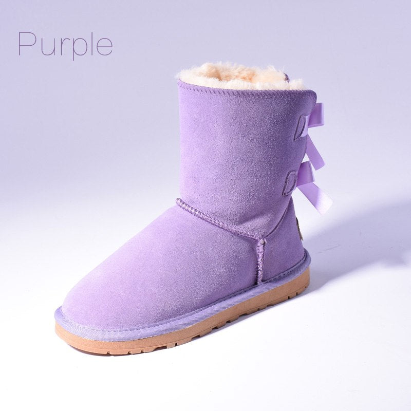Women's Faux Fur Snow Boots | Warm Bow-Trim Ankle Boots