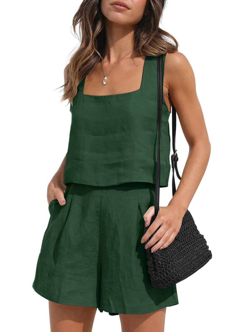 Women's 2-Piece Beach Outfit | Square Neck Top & Shorts Set