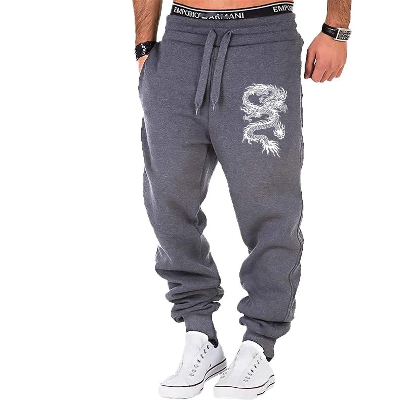 Men's Dragon Print Joggers | Streetwear Trousers