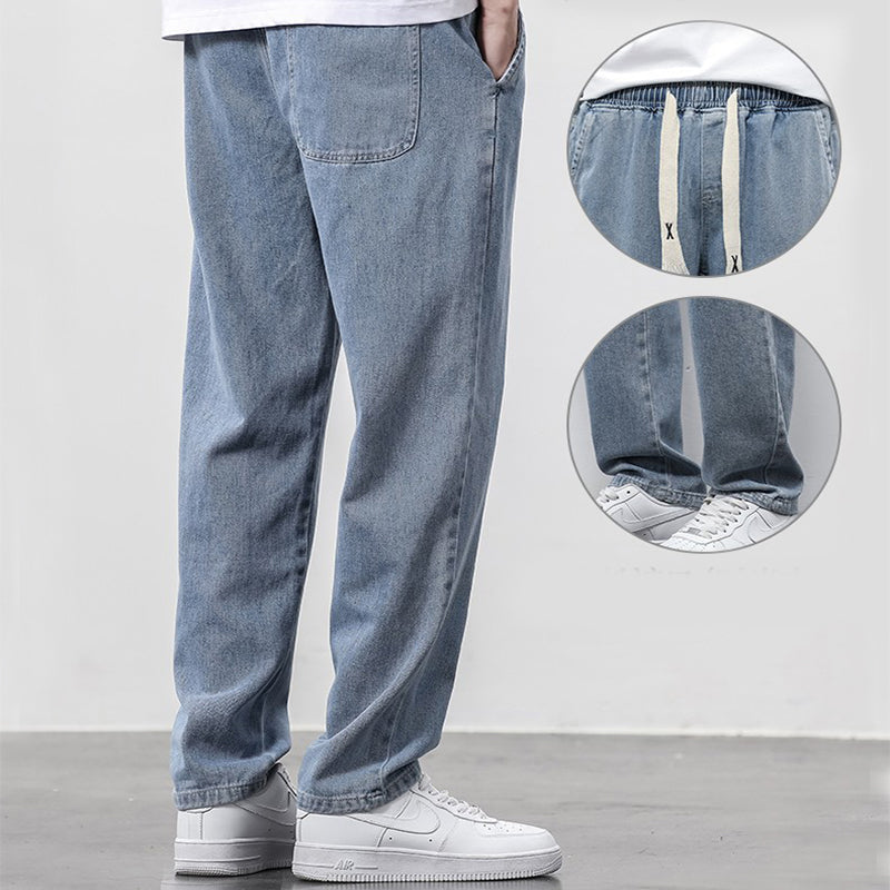 Men's Wide-Leg Jeans | Drawstring Elastic Waist Trousers