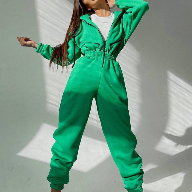 Women's Zip-Up Tracksuit Set | Casual 2-Piece Hoodie Outfit