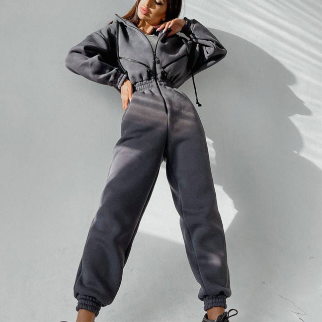 Women's Zip-Up Tracksuit Set | Casual 2-Piece Hoodie Outfit