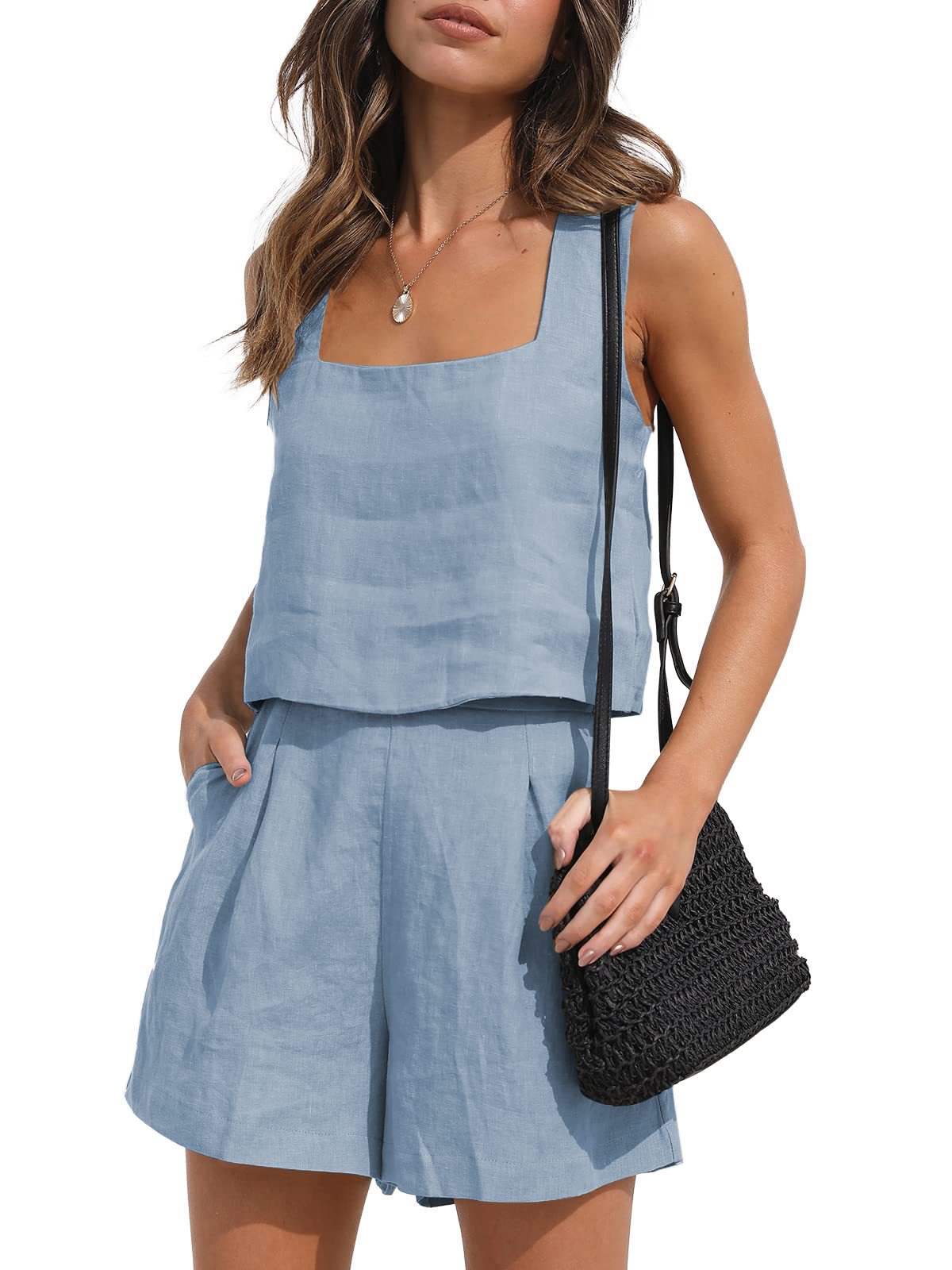 Women's 2-Piece Beach Outfit | Square Neck Top & Shorts Set