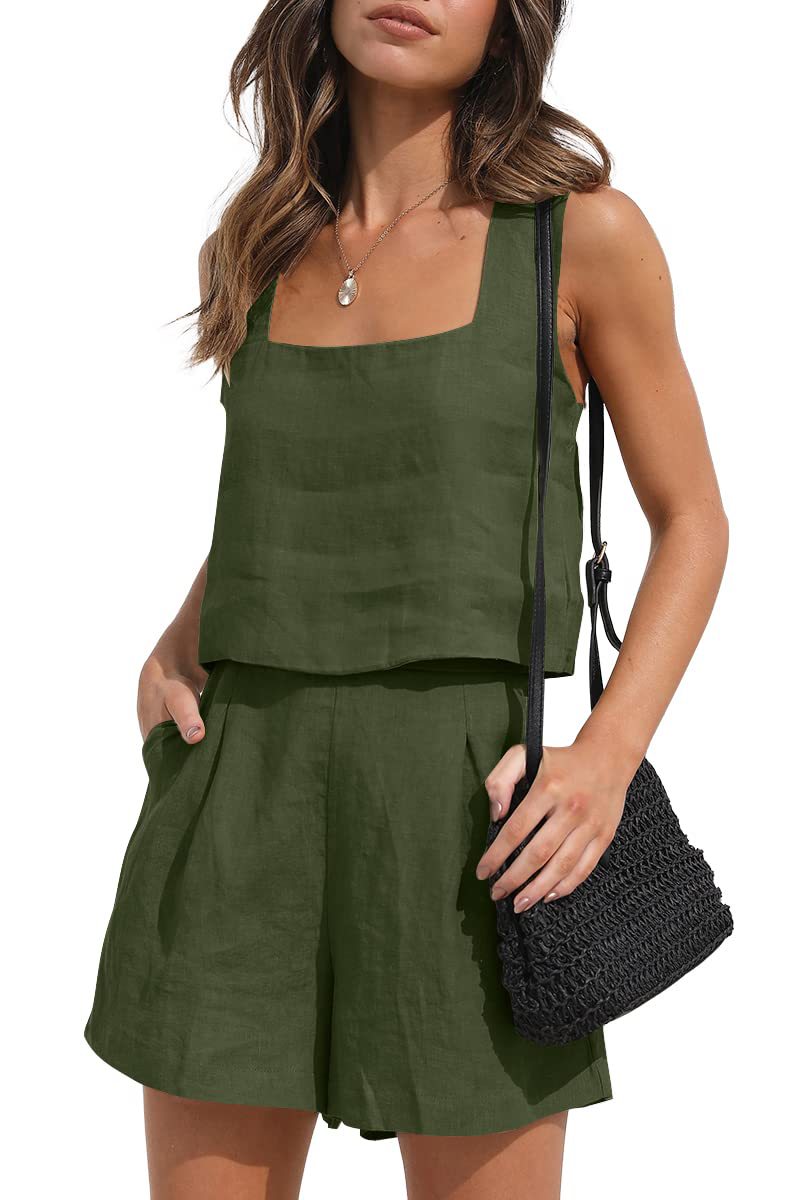 Women's 2-Piece Beach Outfit | Square Neck Top & Shorts Set