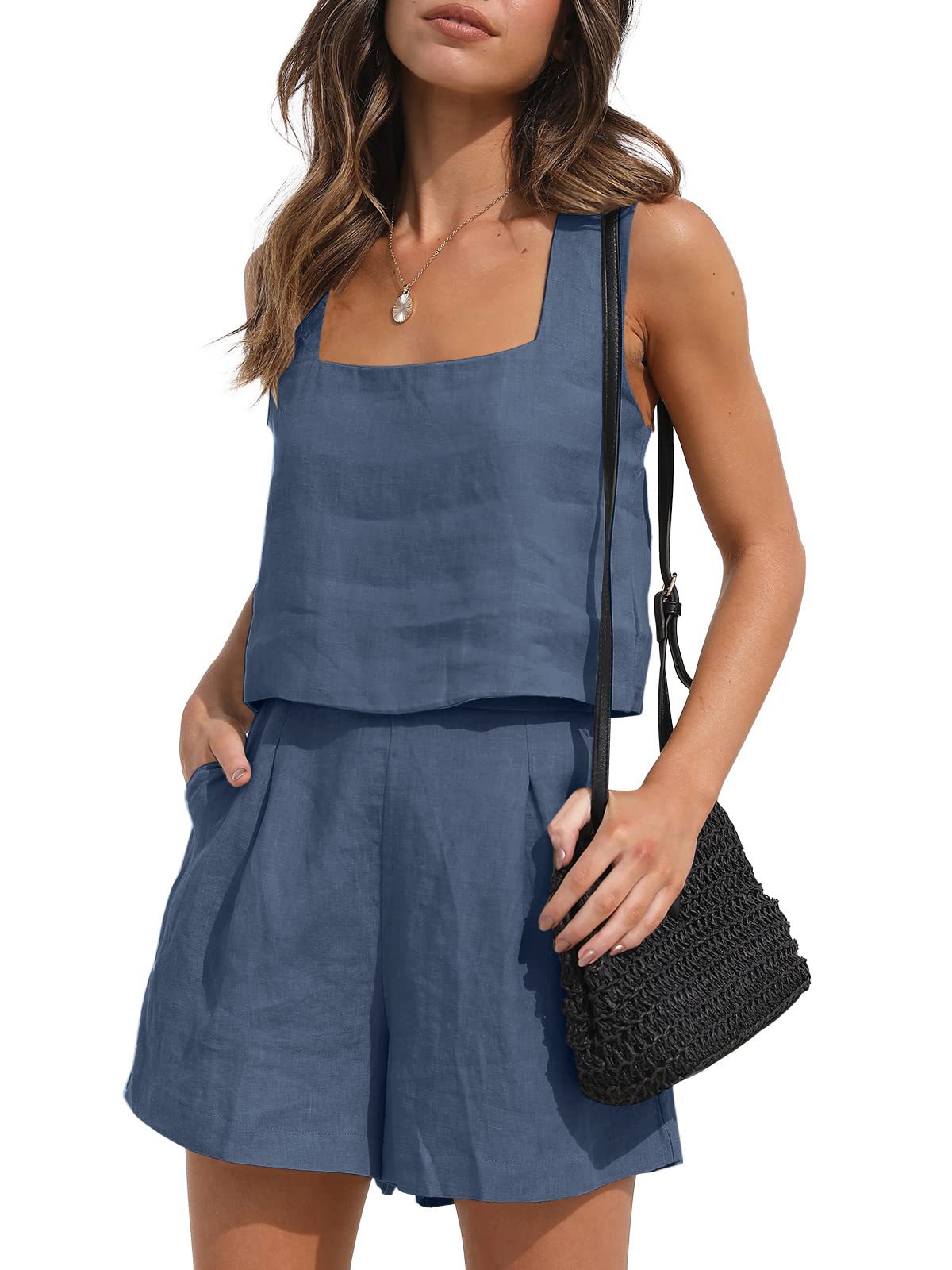 Women's 2-Piece Beach Outfit | Square Neck Top & Shorts Set