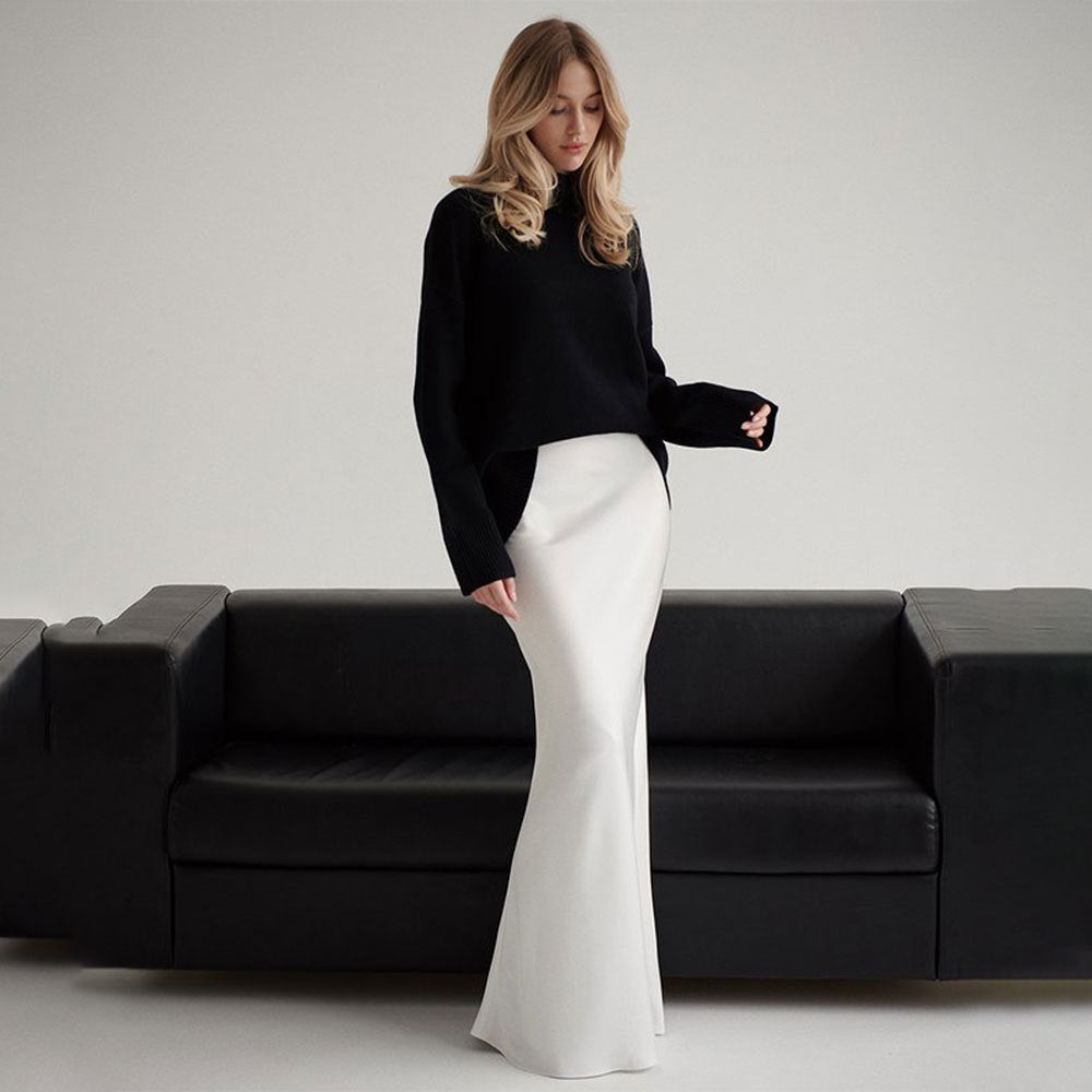 Long Satin Fishtail Skirt