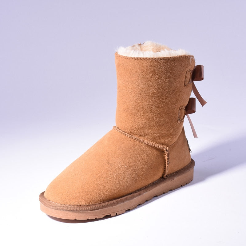 Women's Faux Fur Snow Boots | Warm Bow-Trim Ankle Boots