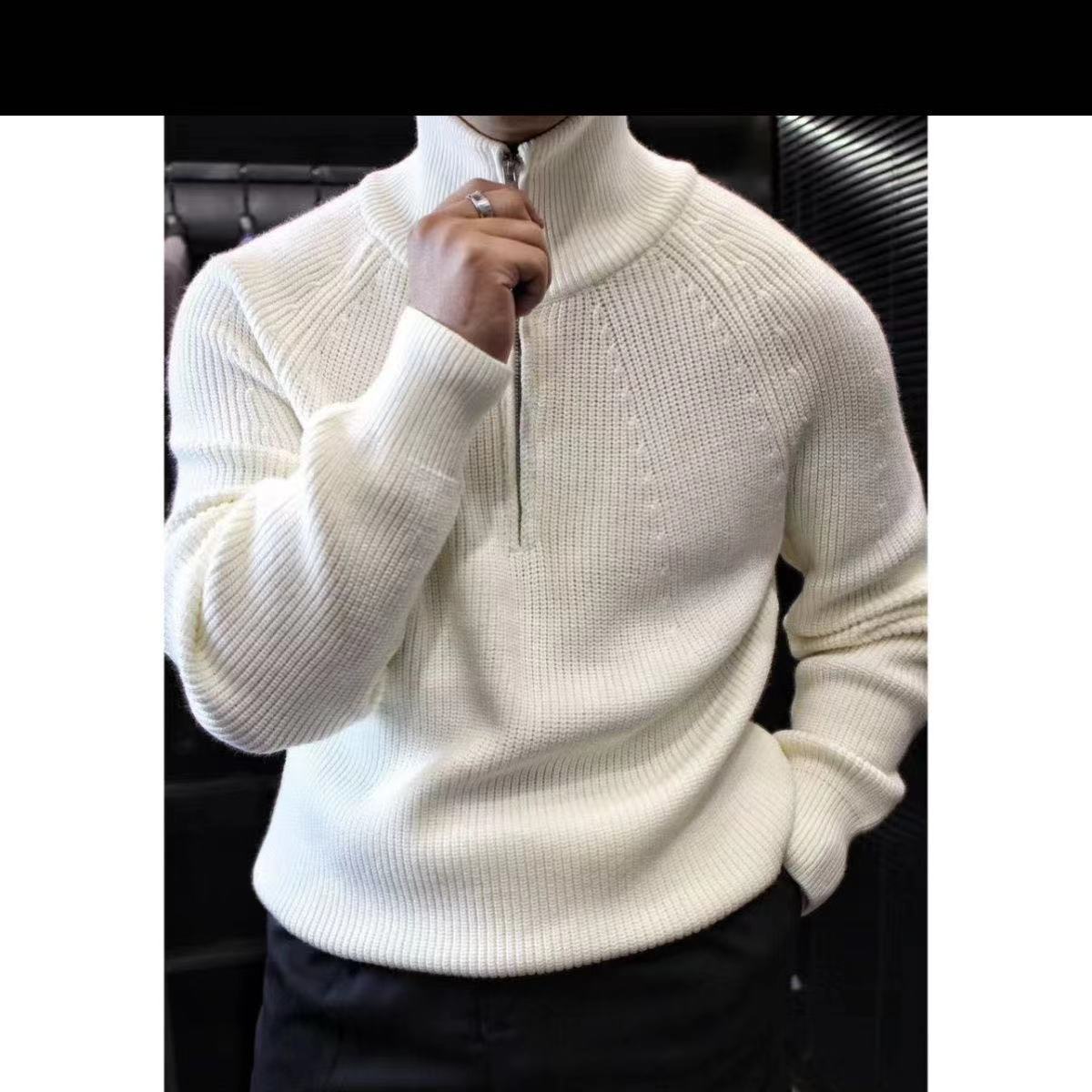 Men's Half-Zip Stand Collar Sweater | Thick Knit Pullover