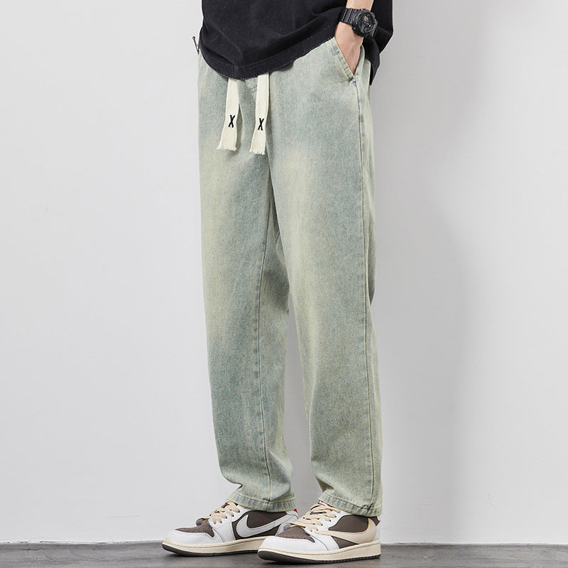 Men's Wide-Leg Jeans | Drawstring Elastic Waist Trousers