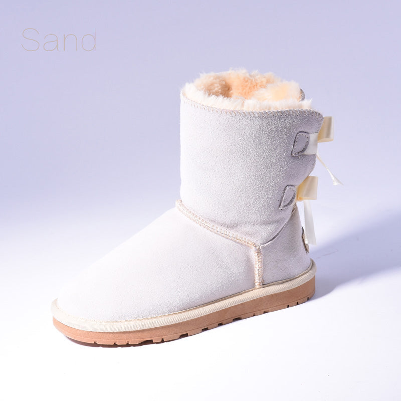 Women's Faux Fur Snow Boots | Warm Bow-Trim Ankle Boots