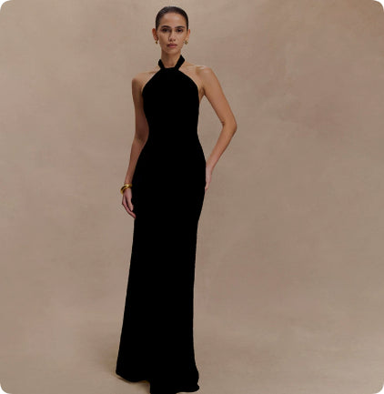 Women's Halter Bodycon Maxi Dress | Backless Slim-Fit Party Dress