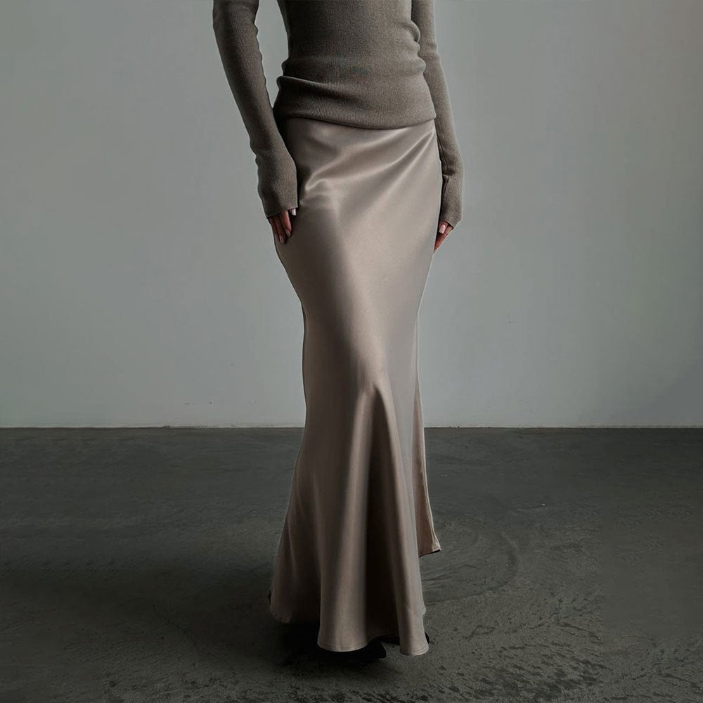Long Satin Fishtail Skirt