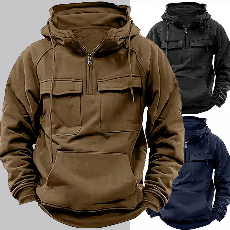 Men's Zip-Up Hoodie | Drawstring Pocket Sports Sweatshirt