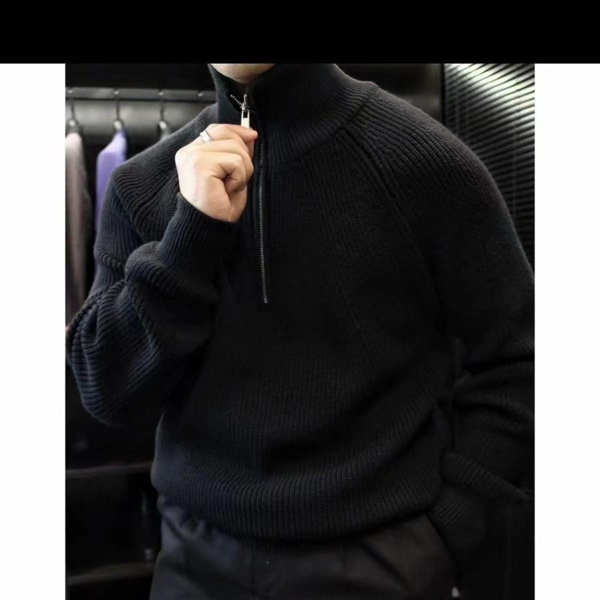 Men's Half-Zip Stand Collar Sweater | Thick Knit Pullover