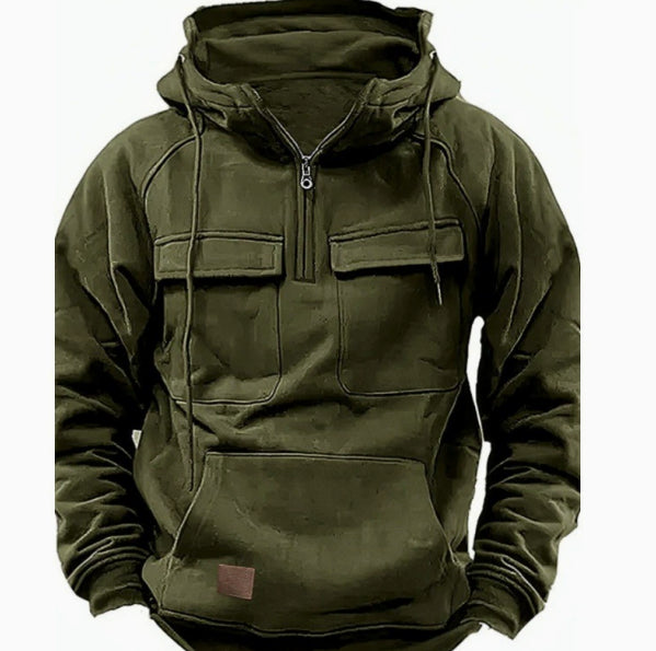 Men's Zip-Up Hoodie | Drawstring Pocket Sports Sweatshirt
