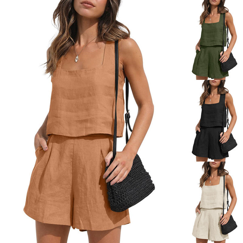 Women's 2-Piece Beach Outfit | Square Neck Top & Shorts Set