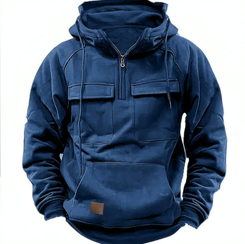 Men's Zip-Up Hoodie | Drawstring Pocket Sports Sweatshirt
