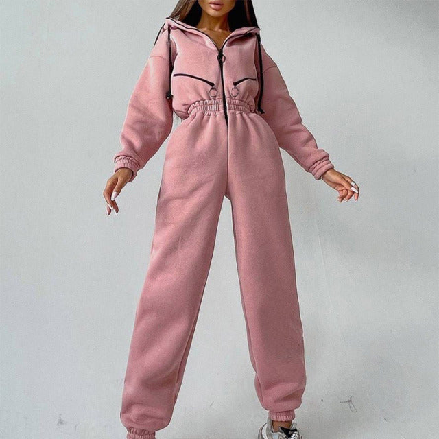Women's Zip-Up Tracksuit Set | Casual 2-Piece Hoodie Outfit