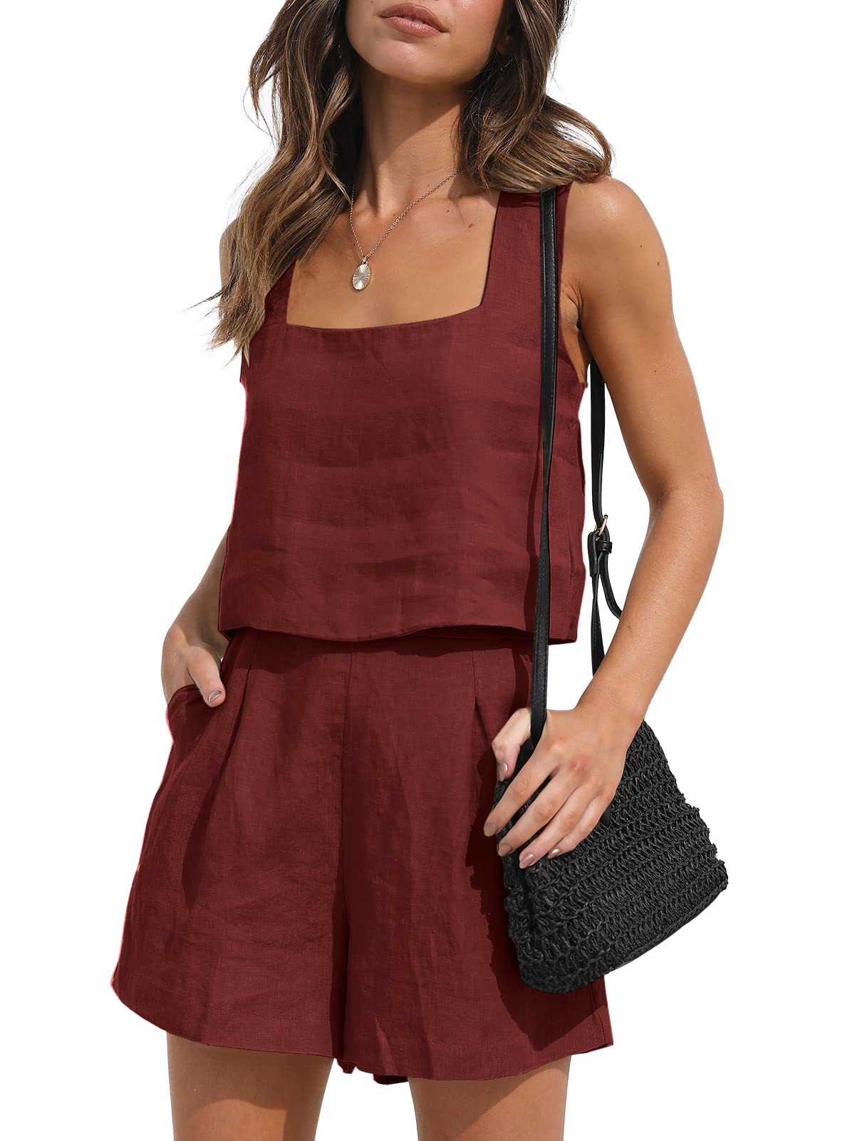 Women's 2-Piece Beach Outfit | Square Neck Top & Shorts Set