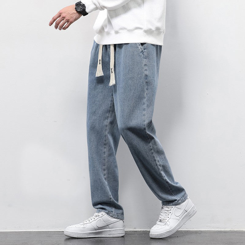 Men's Wide-Leg Jeans | Drawstring Elastic Waist Trousers