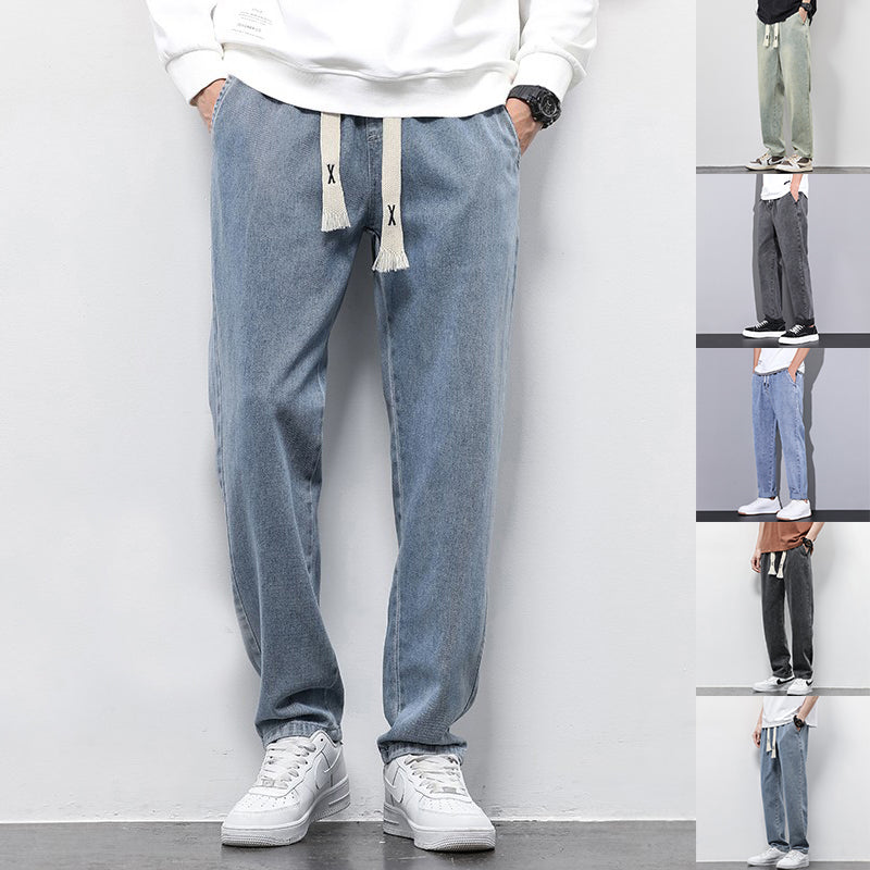 Men's Wide-Leg Jeans | Drawstring Elastic Waist Trousers